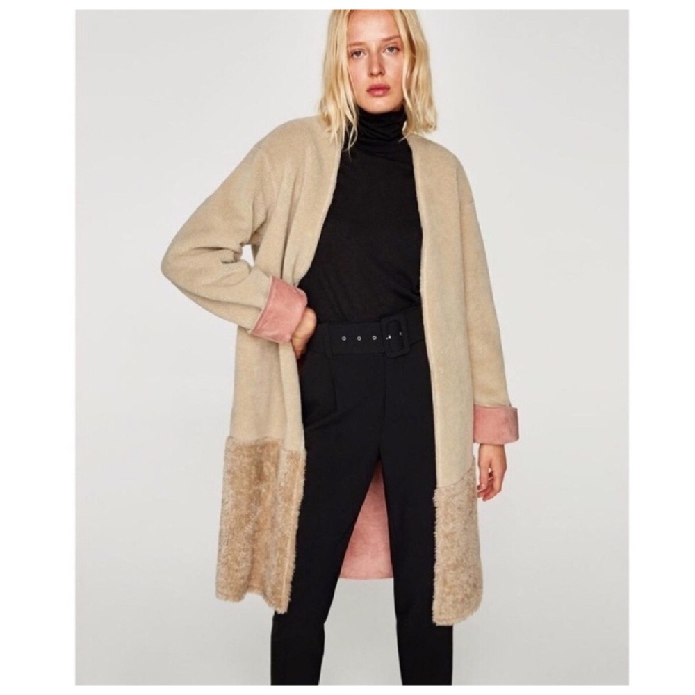 Zara 2 Sided Suede Teddy Coat pink/beige/cream